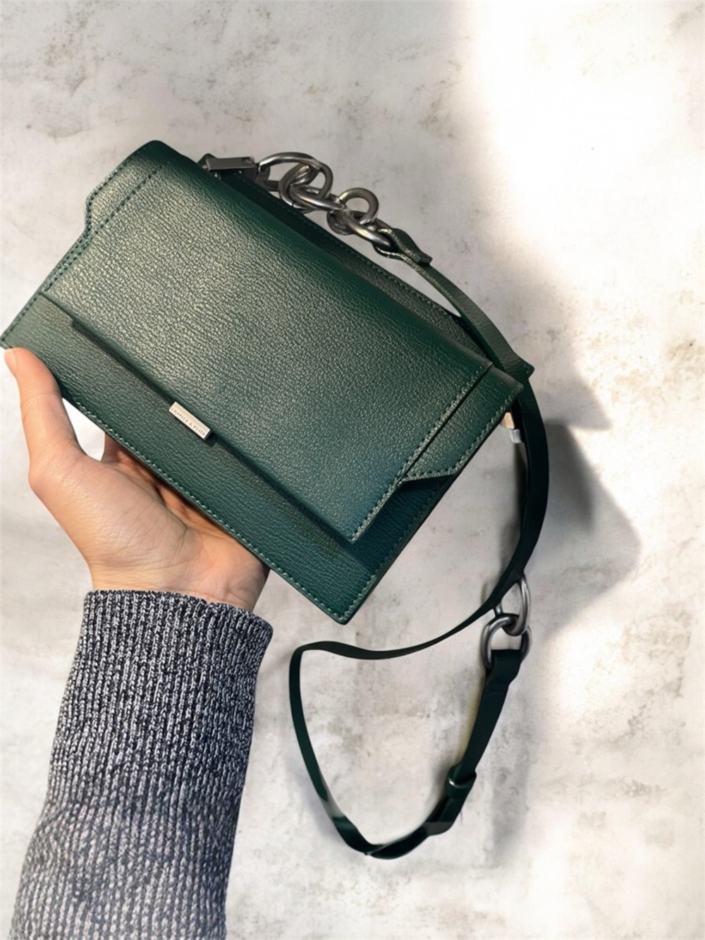 Charles & Keith Green Eyelet Embossed Push Lock Closure Clutch / Crossbody